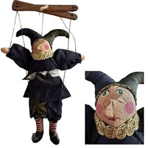 Vintage String Arlekin Puppet Marionette 14” Folk Art